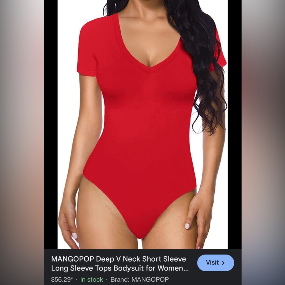Mango pop Deep V Short Sleeve Bodysuit